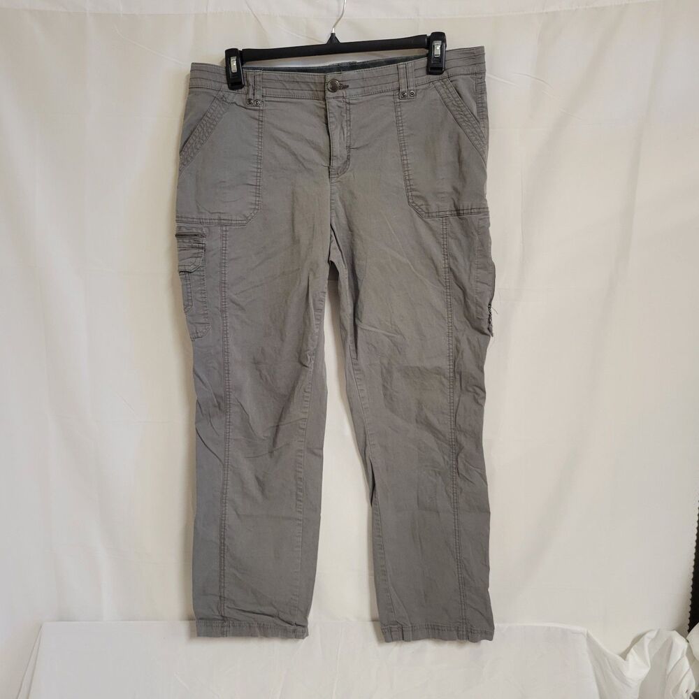 Gray Utility Cargo Pants Mid-Rise Straight Leg Workwear Trousers Multi-Pocket 18